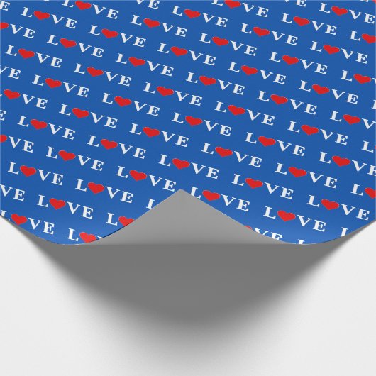 LOVE en Heart Marine Blue Elegant Cadeaupapier (Hoek)