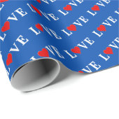 LOVE en Heart Marine Blue Elegant Cadeaupapier (Rol Hoek)