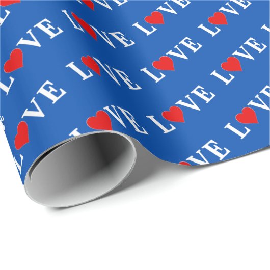 LOVE en Heart Marine Blue Elegant Cadeaupapier (Rol Hoek)