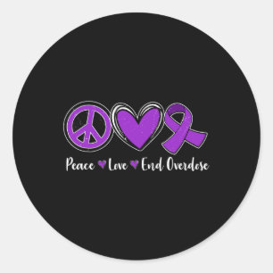 Love End Overdosis Paarse lint Overdosis Awareness Ronde Sticker
