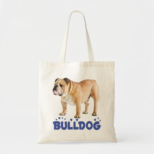 Love English Bulldog Puppy Dog Blue Hearts Tote Bag (Voorkant)