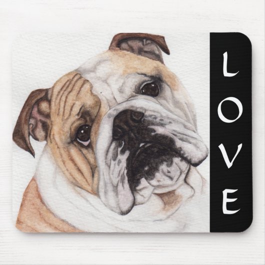 Love English Bulldog Waterverf Painting Mousepad Muismat (Voorkant)