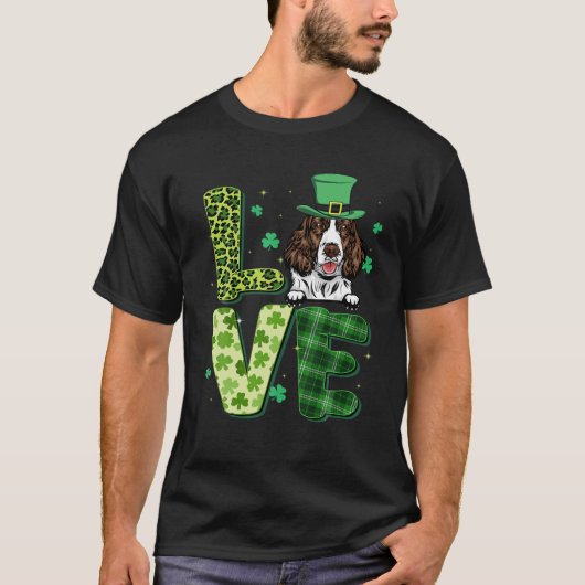Love English Springer Spaniel Shamrock St Patrick' T-shirt (Voorkant)