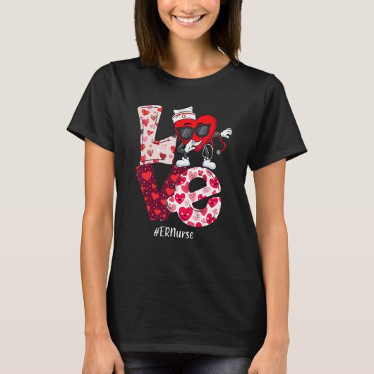 LOVE ER Emergency Nurse Valentine Day Dabbing Hear T-shirt (Voorkant)