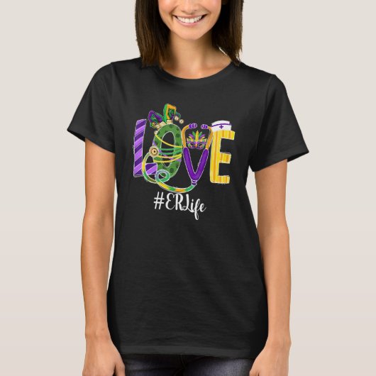 Love Er Life Nurse Leopard Mardi Gras Festival Cos T-shirt (Voorkant)