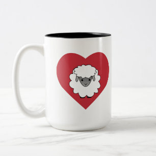 Love Ewe Sheep with a Heart Background Tweekleurige Koffiemok