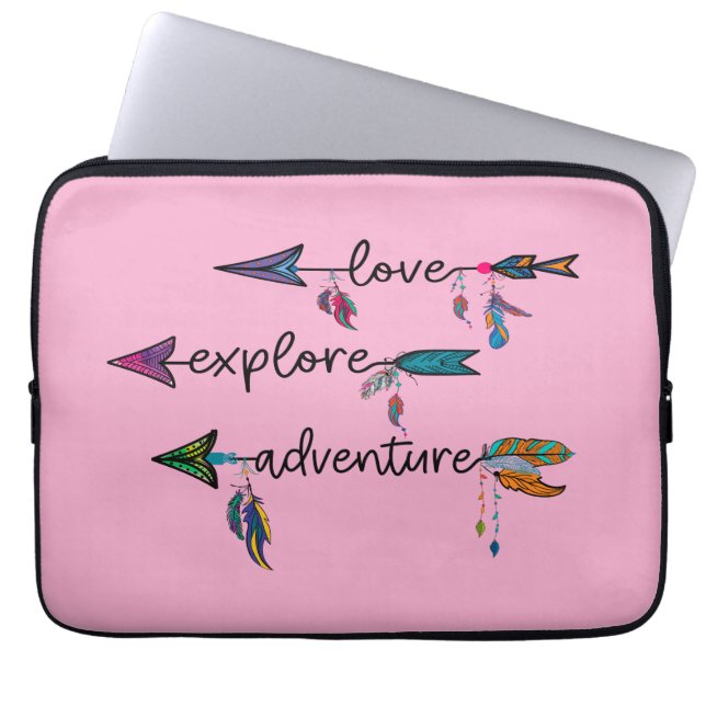 Love Explore Adventure Arrow Tribal Boho Design Laptop Sleeve (Voorkant)