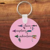 Love Explore Adventure Arrow Tribal Boho Design Sleutelhanger (Achterkant)