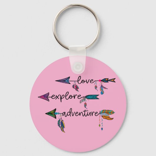 Love Explore Adventure Arrow Tribal Boho Design Sleutelhanger (Achterkant)