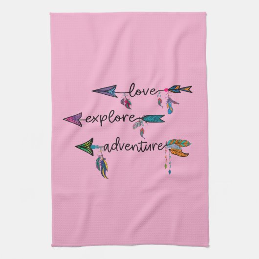Love Explore Adventure Arrow Tribal Boho Design Theedoek (Verticaal)