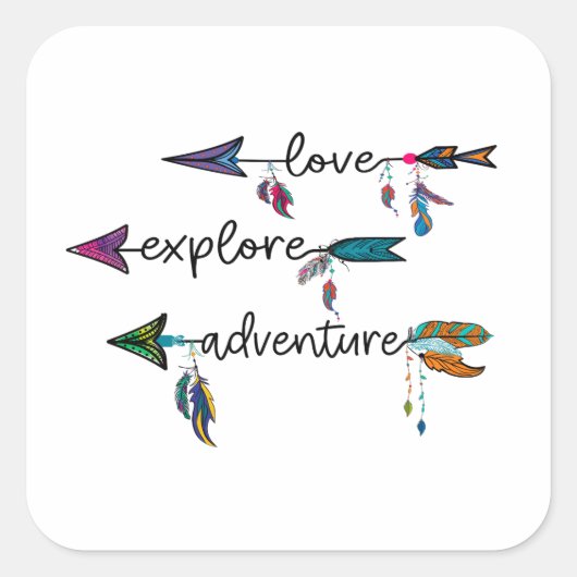 Love Explore Adventure Arrow Tribal Boho Design Vierkante Sticker (Voorkant)