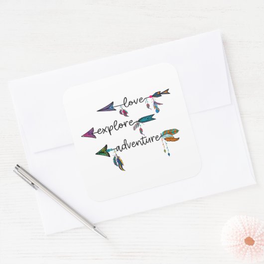 Love Explore Adventure Arrow Tribal Boho Design Vierkante Sticker (Envelop)
