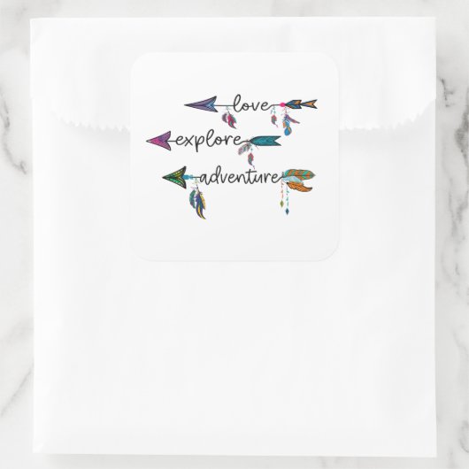 Love Explore Adventure Arrow Tribal Boho Design Vierkante Sticker (Tas)