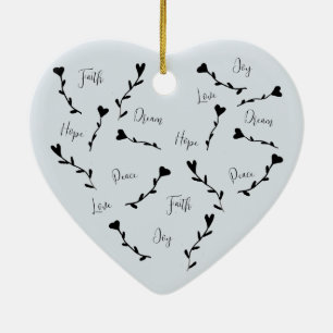 Love Faith Hope Joy Dream Peace in Blue Keramisch Ornament