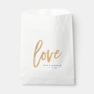 Love Favor Bag, Gold lettering, Weddenschap-tas Bedankzakje