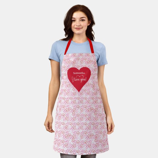 Love Filled Kitchen Personalized Valentine Apron Schort (Gedragen)