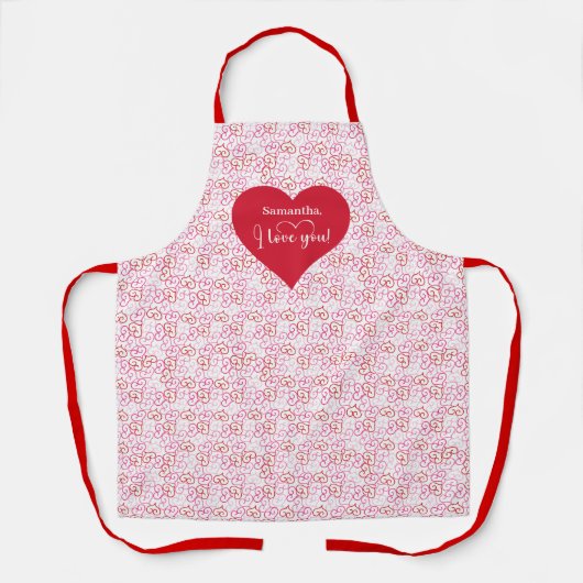 Love Filled Kitchen Personalized Valentine Apron Schort (Voorkant)