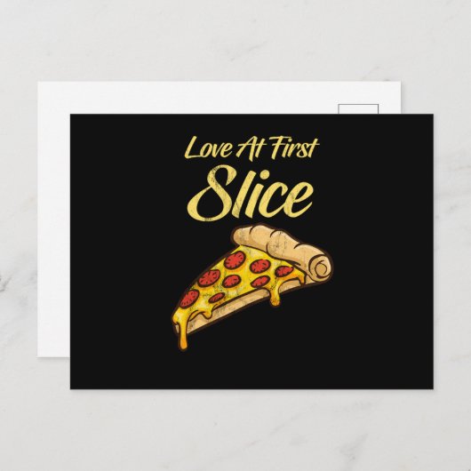 Love first Slice Funny Pizza Pepperoni Cheese Briefkaart (Voorkant / Achterkant)