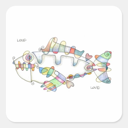 love fish love vierkante sticker (Voorkant)