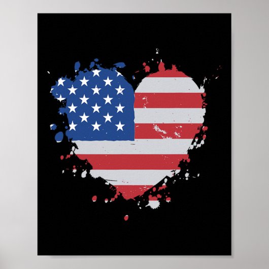 Love Flag Usa Heart 4th Of July American Proud Gir Poster (Voorkant)