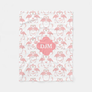 Love Flamingos Pink Polkadot Monogram Fleece Deken