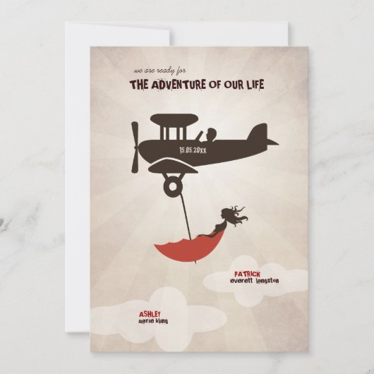 LOVE FLIGHT huwelijksuitnodiging Kaart (Voorkant)