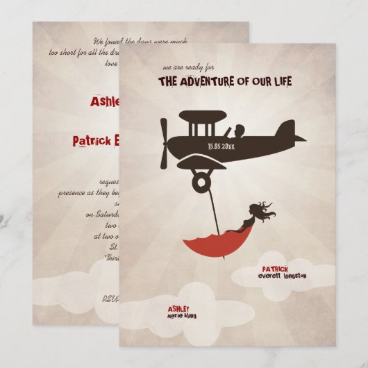 LOVE FLIGHT huwelijksuitnodiging Kaart (Voorkant / Achterkant)