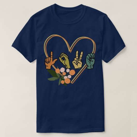 Love Floral Heart American Sign Language ASL Inter T-shirt (Design voorkant)