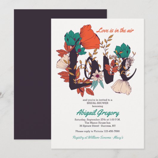 Love Floral Invitation Kaart (Voorkant / Achterkant)