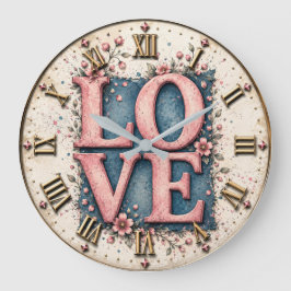 LOVE Floral Romantic Pink Flower Grote Klok