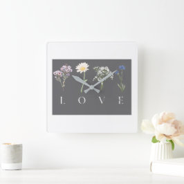 LOVE Floral – Romantische botanische print Vierkante Klok