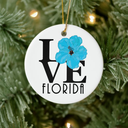 LOVE Florida (blauwe hibiscus) Keramisch Ornament (Boom)
