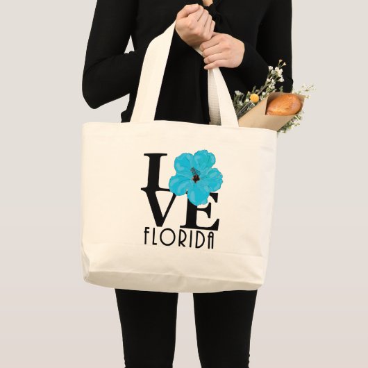 LOVE Florida Blue Hibiscus Grote Tote Bag (Voorkant (product))