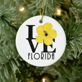 LOVE Florida (gele hibiscus) Keramisch Ornament