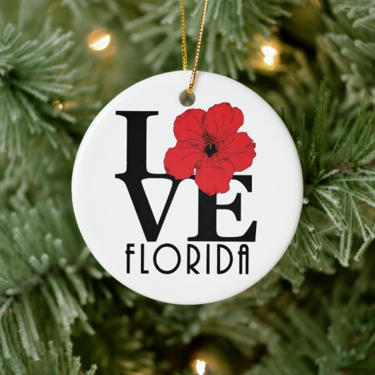 LOVE Florida Red Hibiscusq Keramisch Ornament (Boom)