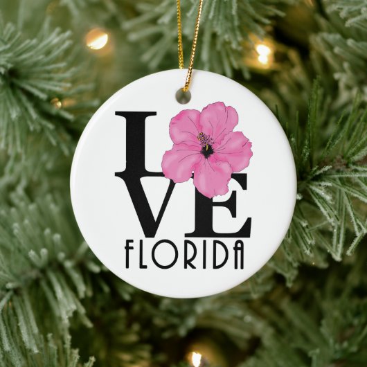 LOVE Florida (roze hibiscus) Keramisch Ornament (Boom)