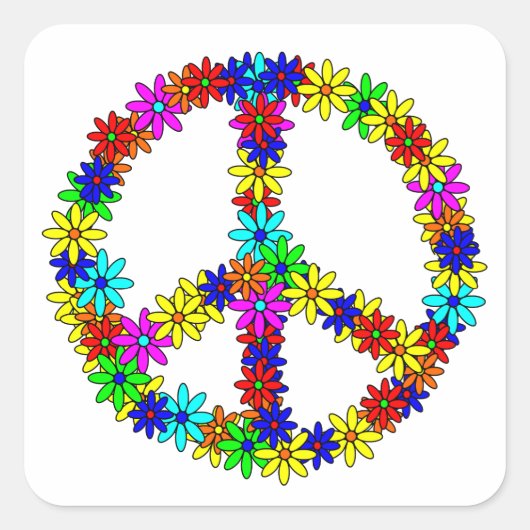 Love Flower Peace Sign Vierkante Sticker (Voorkant)