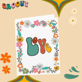 LOVE Flower Power Groovy 70's geïnspireerde groet Kaart