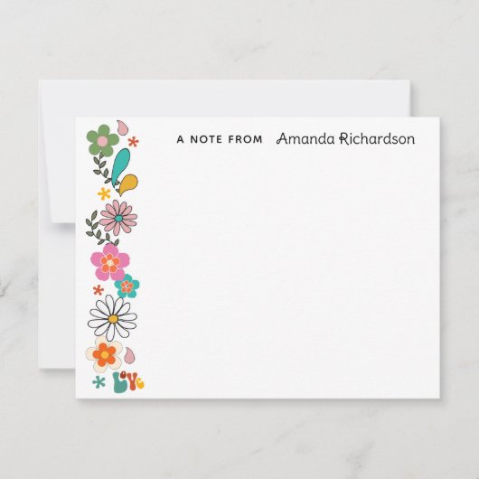 LOVE Flower Power Groovy 70's-thema Flat Note Kaar Bedankkaart (Voorkant)