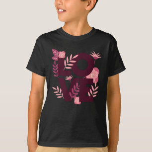Love Flowers Black White Love Word Pattern T-shirt