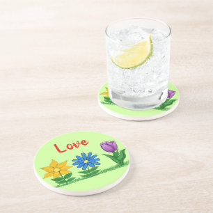 Love Flowers Drink Coasters Zandsteen Onderzetter