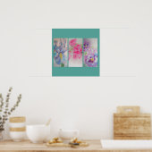Love Flowers Floral Waterverf Turquoise Poster (Keuken)