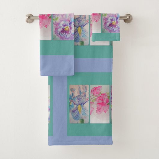 Love Flowers Mint Bathroom Bath Towel Set Bad Handdoek (Insitu)