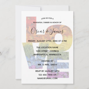 LOVE Flowers Same-Sex Rehearsal Dinner Invitation Kaart