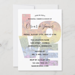 LOVE Flowers Same-Sex Rehearsal Dinner Invitation Kaart