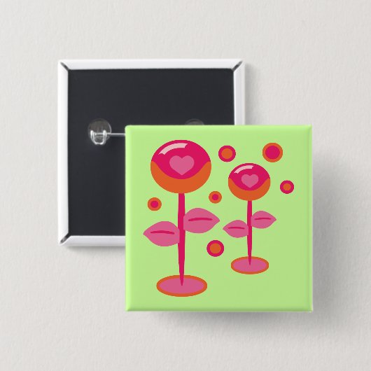 Love Flowers Vierkante Button 5,1 Cm (Voorkant /achterkant)