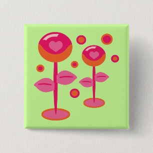 Love Flowers Vierkante Button 5,1 Cm