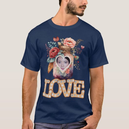 Love Flowery Heart Jar-Heart Shape Custom Photo T-shirt (Voorkant)