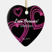 Love Forever 3 Shiny Hearts Custom Roze Keramisch Ornament (Rechts)