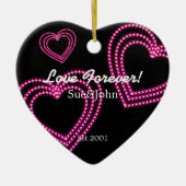 Love Forever 3 Shiny Hearts Custom Roze Keramisch Ornament (Voorkant)